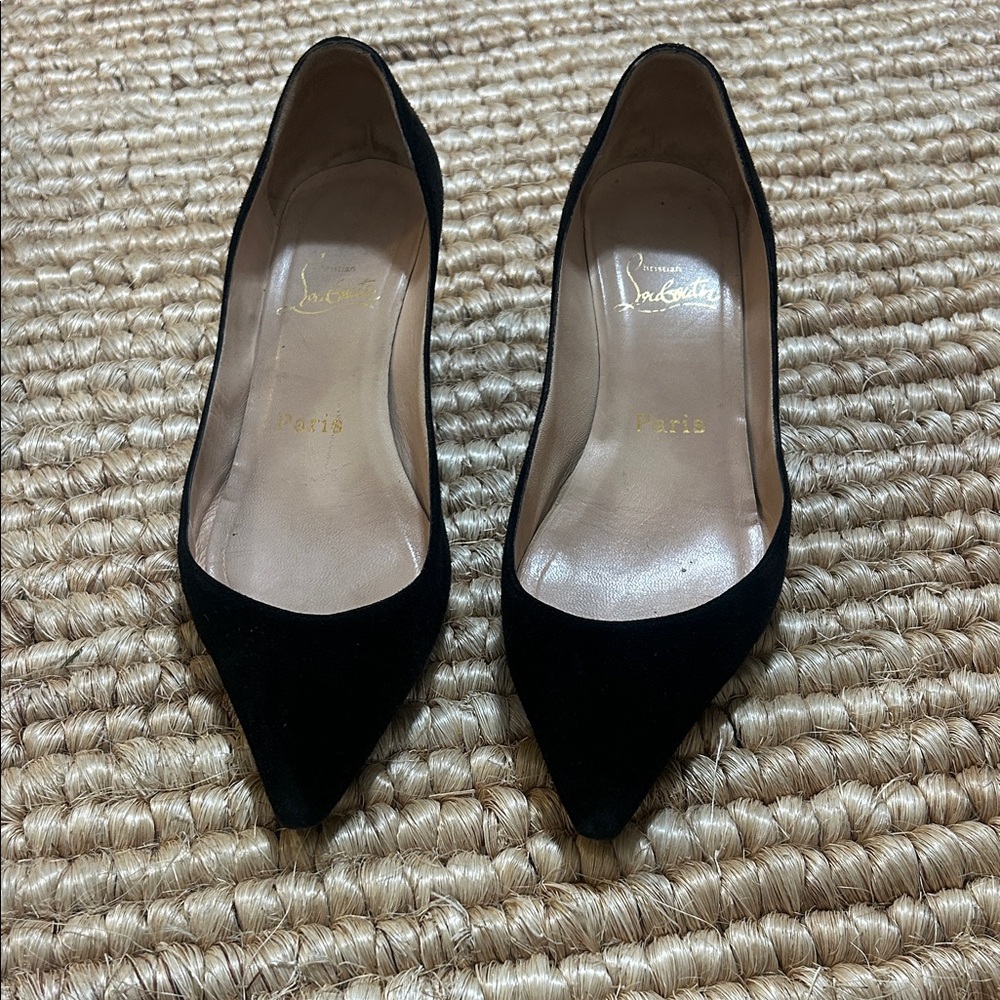Christian Louboutin Black Velvet Wedge Pumps